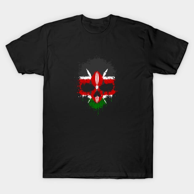 Chaotic Kenyan Flag Splatter Skull T-Shirt by jeffbartels